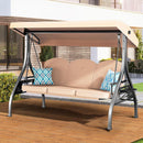 3 Seat Outdoor Porch Patio Swing with Stand 800lbs 2-in-1 Convertible Swing Bed with Adjustable Canopy & Removable Cushion for Yard Garden Deck