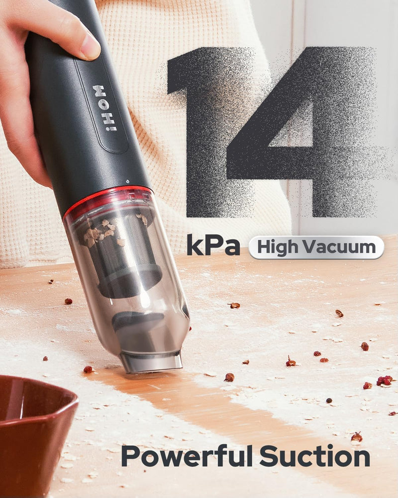 Car Vacuum Cleaner, 14kPa Powerful Car Vacuum Portable Cordless, 2.5h Type-C Fast Charge, Washable HEPA Filter, Handheld Vacuum for Home, Car and Pet Hair