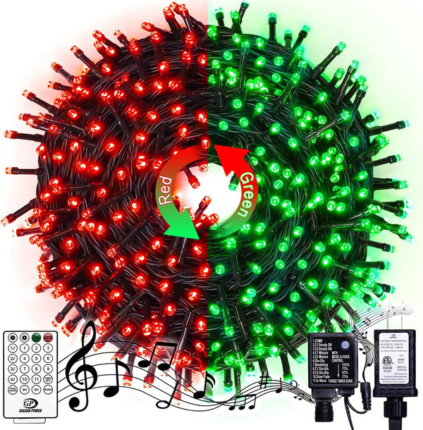 66-Foot Red/Green Waterproof Outdoor String Lights with 200 LEDs and Remote Control