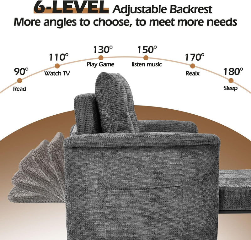 Convertible Sleeper Chair 79" Long Chair Bed w/Adjustable Backrest 4-in-1 Pull Out Lounge Chair 500 LBS Load Bearing Single Sofa Bed with Pillow for Living Room & Small Space