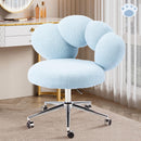 Armless Desk Chair Teddy Fabric Makeup Vanity Chair with Wheels & Adjustable Height Cute Office Chair Criss Cross Cross-Legged Chair for Bedroom & Living Room & Dressing Room (Blue)
