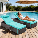 Outdoor Chaise Lounge with Adjustable Backrest Set of 2, 6-Position Reclining Lounger Pool Chair, Thick 3-Inch Cushion & Side Tray, All-Weather PE Wicker for Outdoor, Backyard, Deck