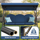 3 Seat Outdoor Porch Patio Swing with Stand 800lbs 2-in-1 Convertible Swing Bed with Adjustable Canopy & Removable Cushion for Yard Garden Deck