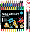 36-Color Double Tip Acrylic Paint Markers, Fine & Brush Tip Art Markers for Rock, Ceramic, Wood, Canvas, 3D Model Painting