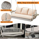 Heavy Duty 900 LBS Porch Swing Chair 3-Person Outdoor Rattan Patio Swing Lounge w/Cup-Holder & Steel Chains Wicker Hanging Bench Porch Swing Cushions for Deck & Backyard & Garden