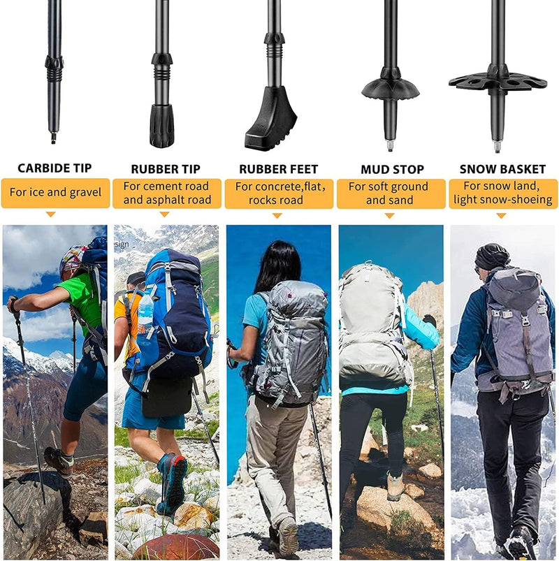 Kiaitre 2-Pack Lightweight Collapsible Trekking Pole Hiking Sticks Made with 7075 Aluminum Alloy and Double Lock - Best for Women & Men up to 5'11" Tall