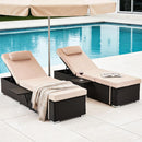 Outdoor Chaise Lounge with Adjustable Backrest Set of 2, 6-Position Reclining Lounger Pool Chair, Thick 3-Inch Cushion & Side Tray, All-Weather PE Wicker for Outdoor, Backyard, Deck