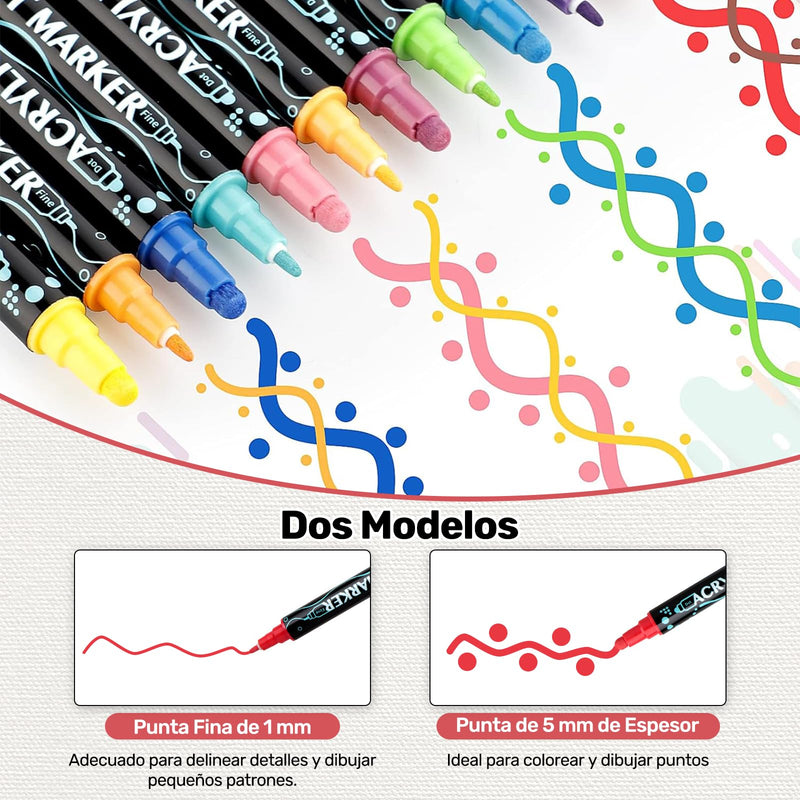 36-Color Double Tip Acrylic Paint Markers, Fine & Brush Tip Art Markers for Rock, Ceramic, Wood, Canvas, 3D Model Painting