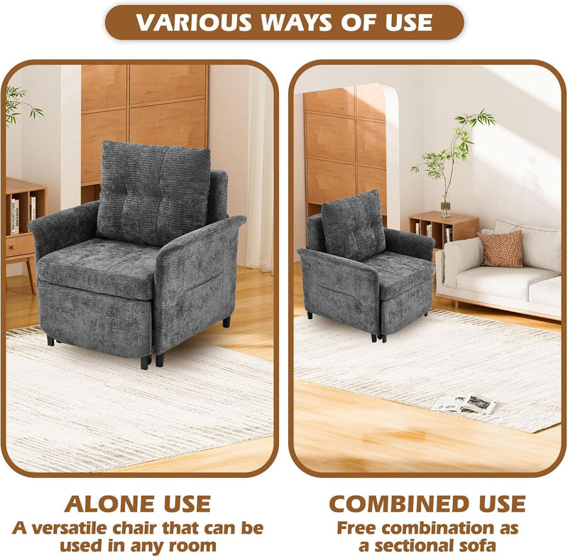 Convertible Sleeper Chair 79" Long Chair Bed w/Adjustable Backrest 4-in-1 Pull Out Lounge Chair 500 LBS Load Bearing Single Sofa Bed with Pillow for Living Room & Small Space