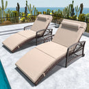 Outdoor Chaise Lounge Set of 2 Outdoor Wicker Rattan Patio Chairs Recliners with 5-Position Backrest & Thickened Cushions & Wheels for Backyard Pool Beach