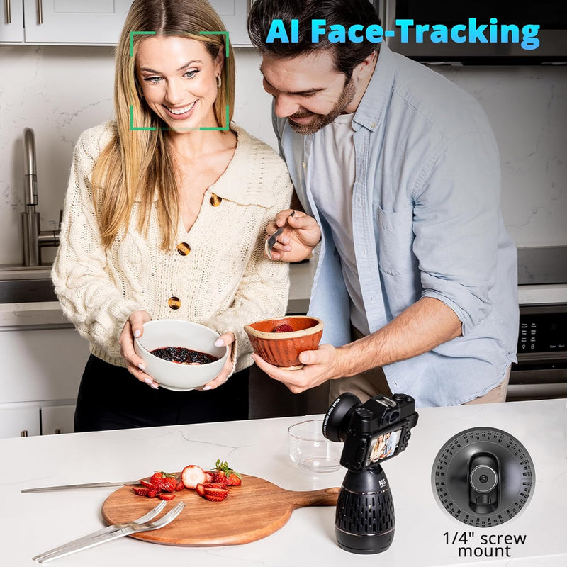 Auto Face Tracking Tripod 360 Rotation, AI Smart Motion Recognition, Built in Camera for Remote Recording