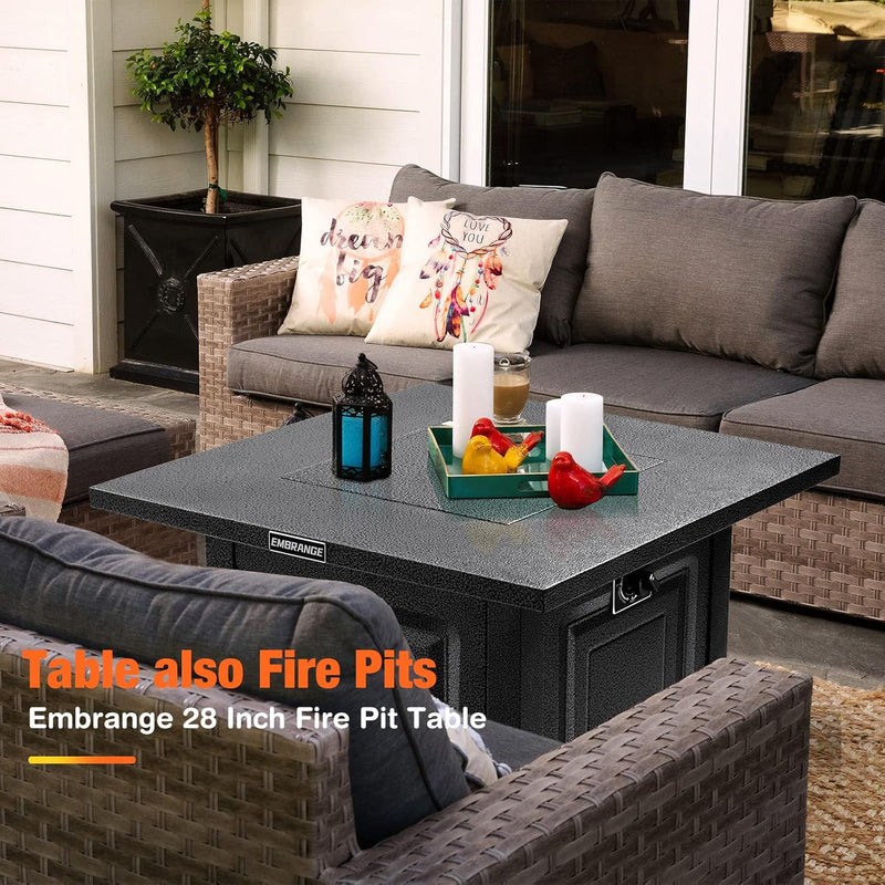 Outdoor Propane Fire Pit Table, 28 inch Auto-Ignition Patio Gas Fire Pit with Lid and Lava Rock, External Igniter and CSA Certified, Unique Finish Great Addition to The Yard or Deck