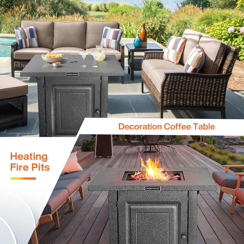 Outdoor Propane Fire Pit Table, 28 inch Auto-Ignition Patio Gas Fire Pit with Lid and Lava Rock, External Igniter and CSA Certified, Unique Finish Great Addition to The Yard or Deck