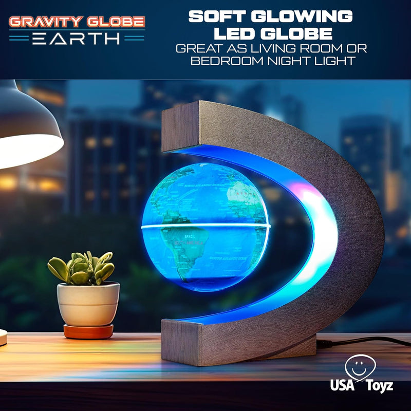 Gravity Globe Earth Ball and C Frame Set, Magnetic Levitating Globe Lamp with Multicolor LED Lights