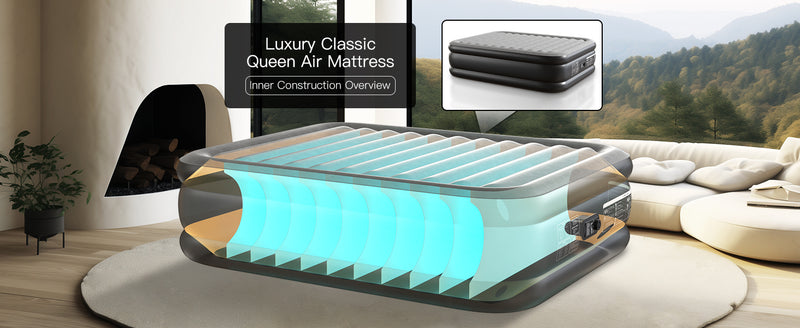 Lavisx 18" Premium Queen Size Air Mattress with Built-In Pump, Soft Flocked Top, and Automatic Inflation/Deflation