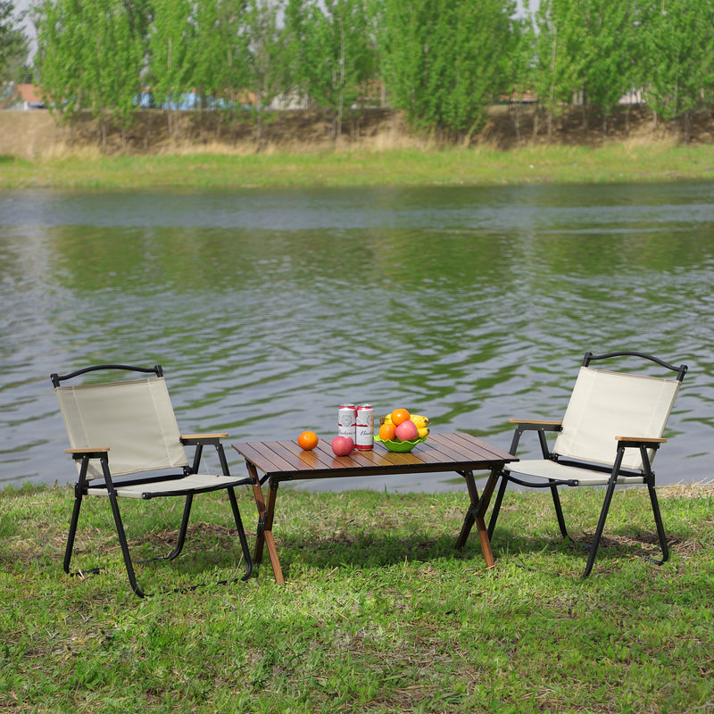 3-Piece Outdoor Dining Set with Lightweight Aluminum Roll-up Table and Two Folding Chairs