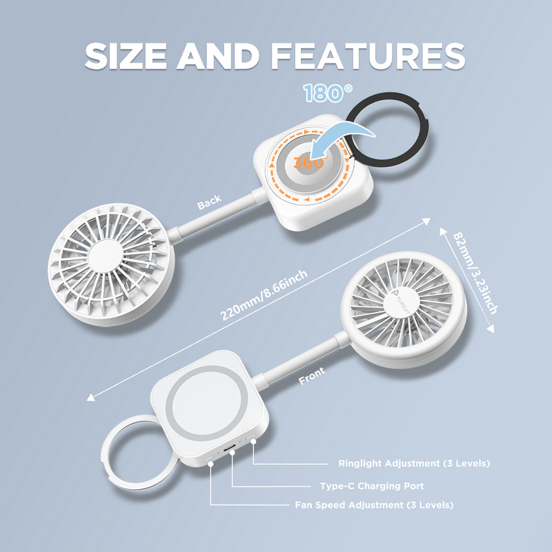 2025 New Magnetic Fan, Portable Fan with 3 Modes Led Light, 1200mAh Foldable Travel Fan, USB Rechargeable Handheld Fan Hands-Free Phone Mount, 3 Speed Wind, 360° Adjustable Stand, Pocket Design for Travel Summer Concerts Car, Summer Gifts for Women & Men.