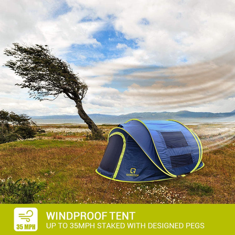 Instant 4-Person Pop-Up Tent with 4 Ventilated Mesh Windows and 2 Doors QTPU04