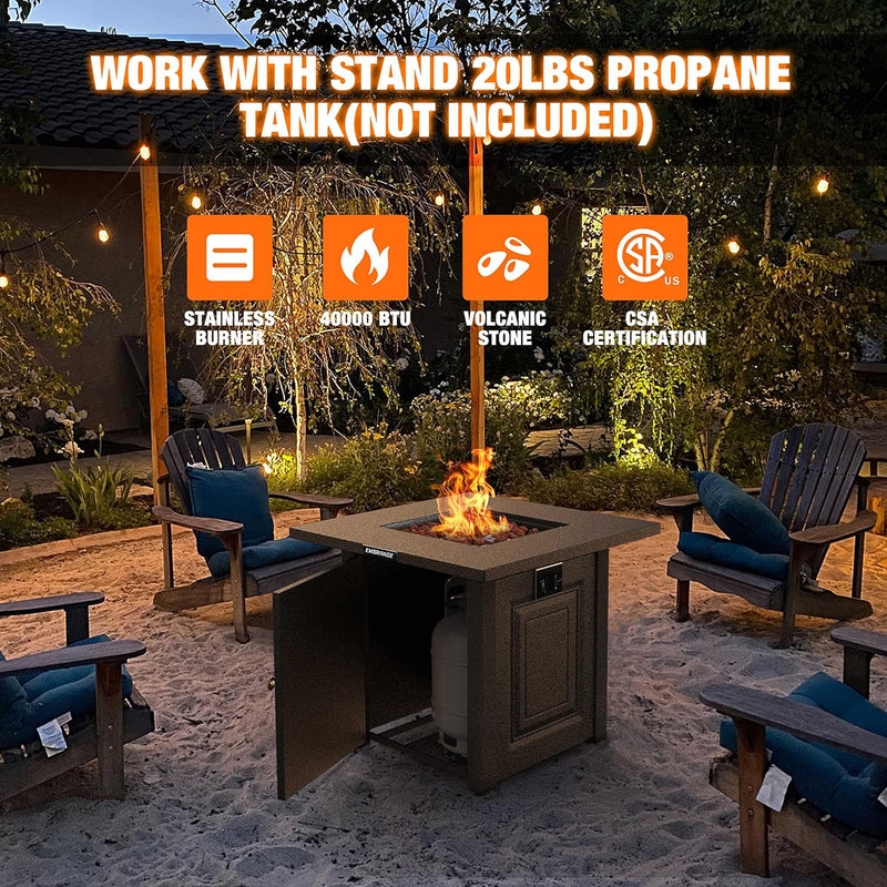 Outdoor Propane Fire Pit Table, 28 inch Auto-Ignition Patio Gas Fire Pit with Lid and Lava Rock, External Igniter and CSA Certified, Unique Finish Great Addition to The Yard or Deck