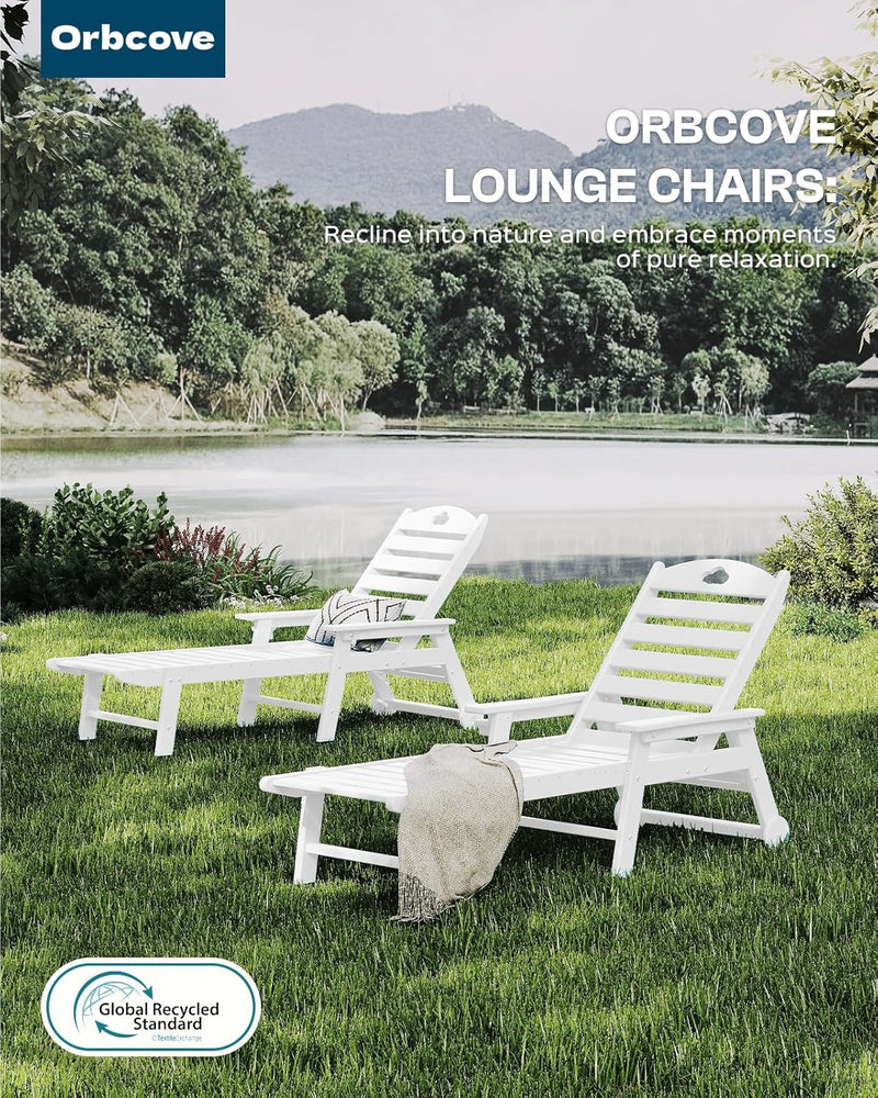 Outdoor Lounge Chair with Cup Holder, Outdoor Chaise Lounge with 6-Position Adjustable Backrest, HDPE Lounge Chair for Poolside, Patio, Deck & Backyard, Chaise Lounge