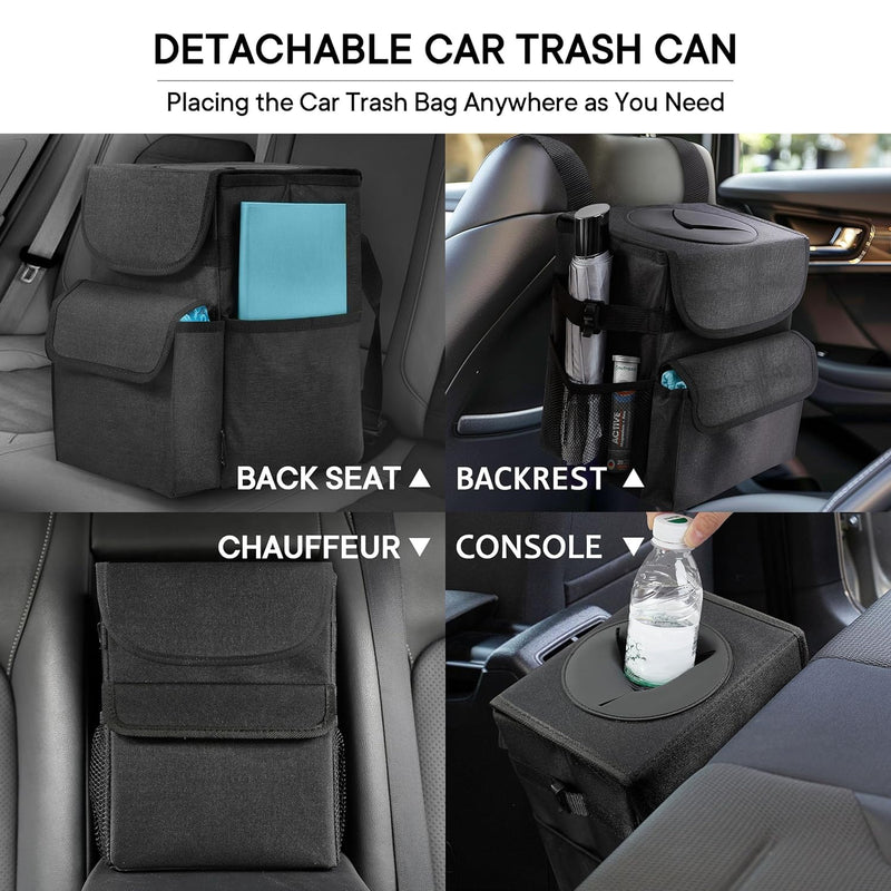 Cordless Handheld Car Vacuum and Car Trash Can with Lid and Storage Pockets