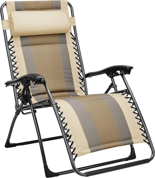 Amazon Basics Outdoor Adjustable Zero Gravity Folding Reclining Lounge Chair With Pillow, 65" D x 44.1" W x 29.5" H