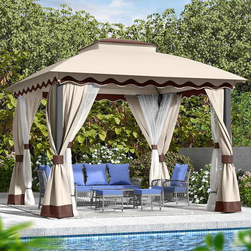 Outdoor Patio Gazebo 10×13 Heavy Duty Gazebos with Mosquito Netting & Double Roof Metal Steel Frame Canopy Gazebo Tent Shelter for Patio Lawn Backyard Garden