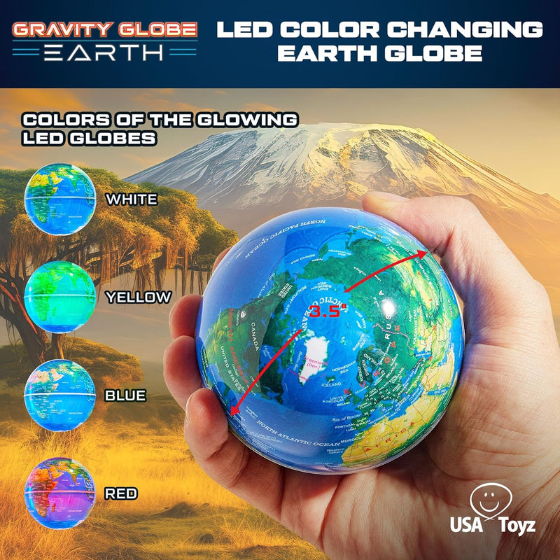 Gravity Globe Earth Ball and C Frame Set, Magnetic Levitating Globe Lamp with Multicolor LED Lights