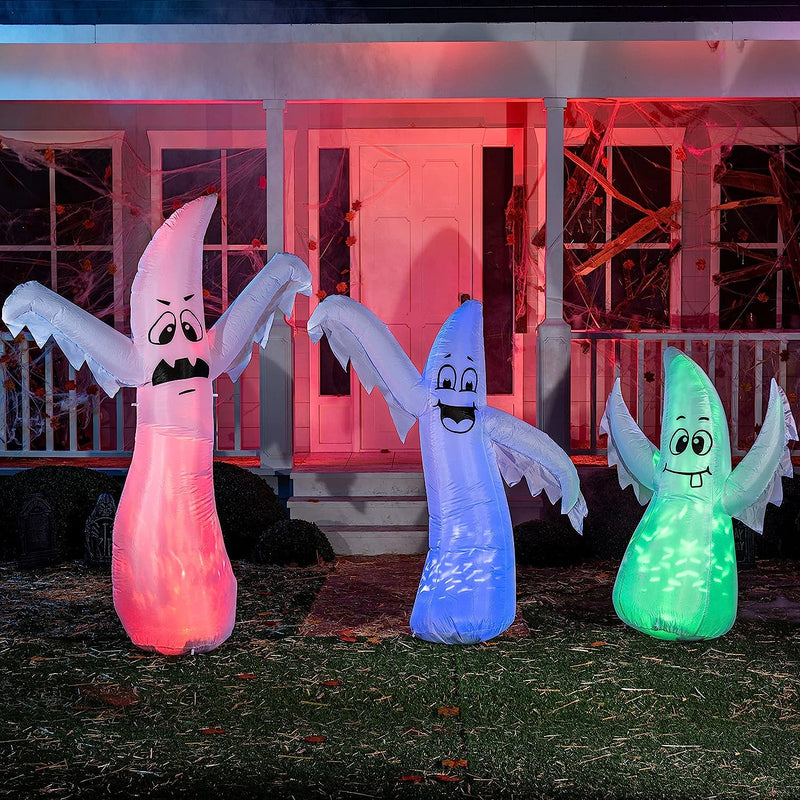 Set of 3 Light-Up Halloween Ghost Inflatables (4ft, 5ft, and 6ft)