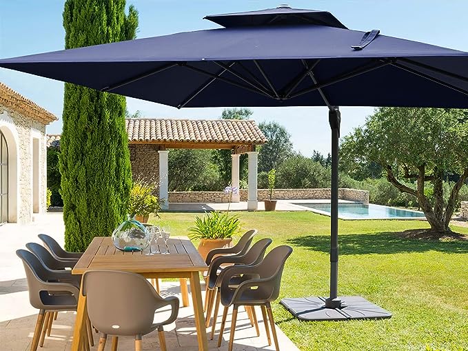 Large 10'x10' Double Top Cantilever Patio Umbrella with Thick Aluminum Frame, 360° Rotation & Cross Base