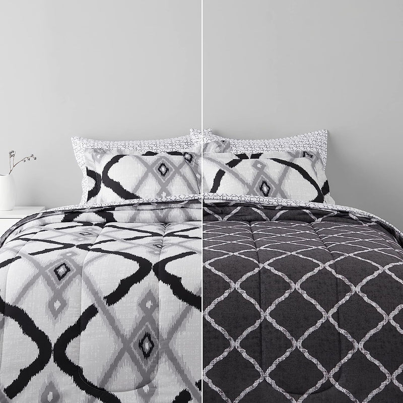 7-Piece Reversible Microfiber Comforter Bed-In-A-Bag - King, Black Mosaic