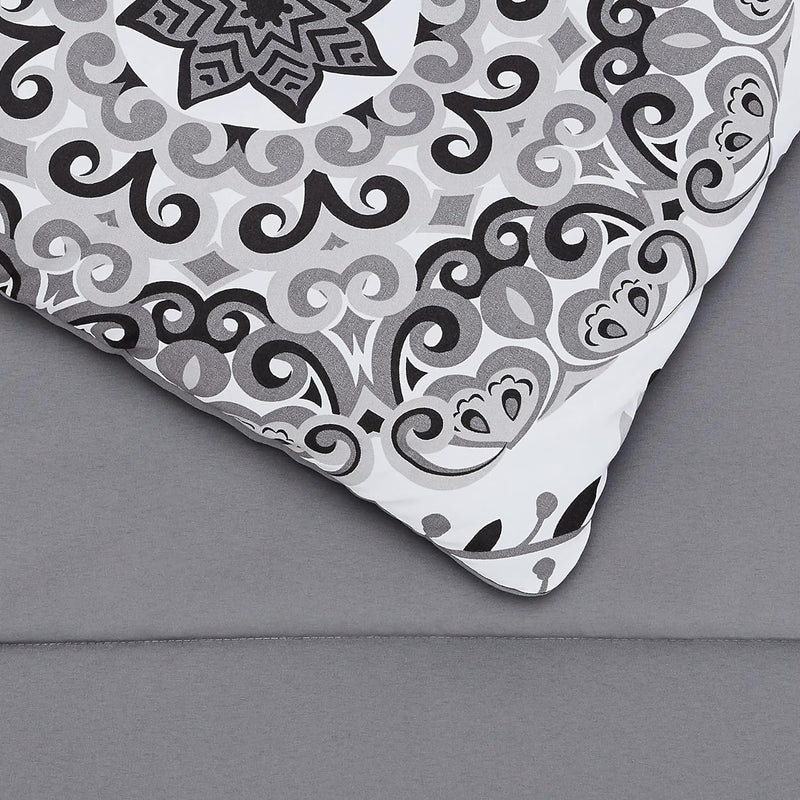 7-Piece Lightweight Microfiber Bed-in-a-Bag Comforter Bedding Set - Full/Queen, Gray Medallion