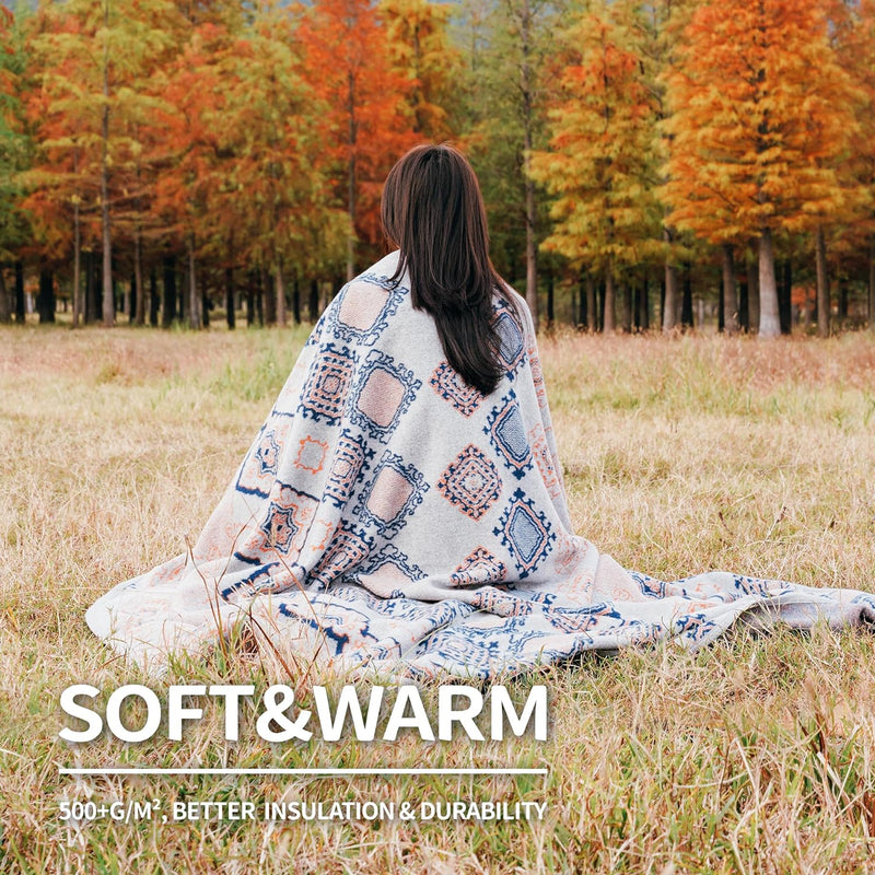 Blend Merino Wool Camping Blanket, Warm Thick Washable Large Outdoor Camping Sleeping Throw Blanket