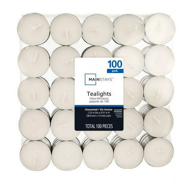 Mainstays White Unscented Indoor/Outdoor Tealight Candles, 100 Count