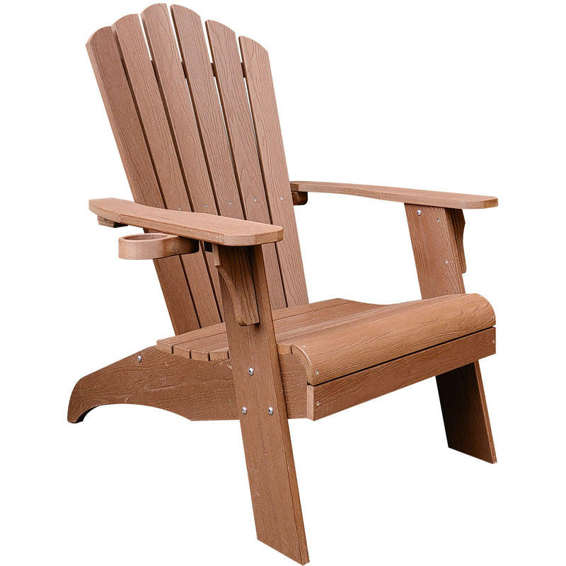 Poly Lumber Oversized Adirondack Chair with Cup Holder, Brown