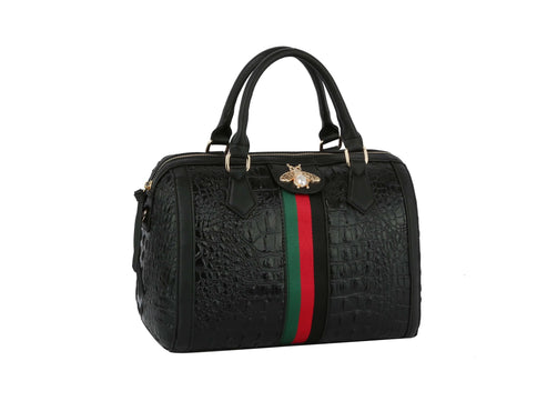 Fashion Croco Satchel with bee and Stripe