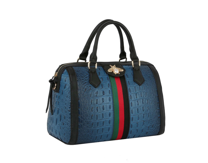 Fashion Croco Satchel with bee and Stripe