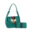 Bee Print Vegan Leather Tote Bag & Wallet Set, Large Capacity Tote Purse with Magnetic Closure for Women, Trendy Gift Idea