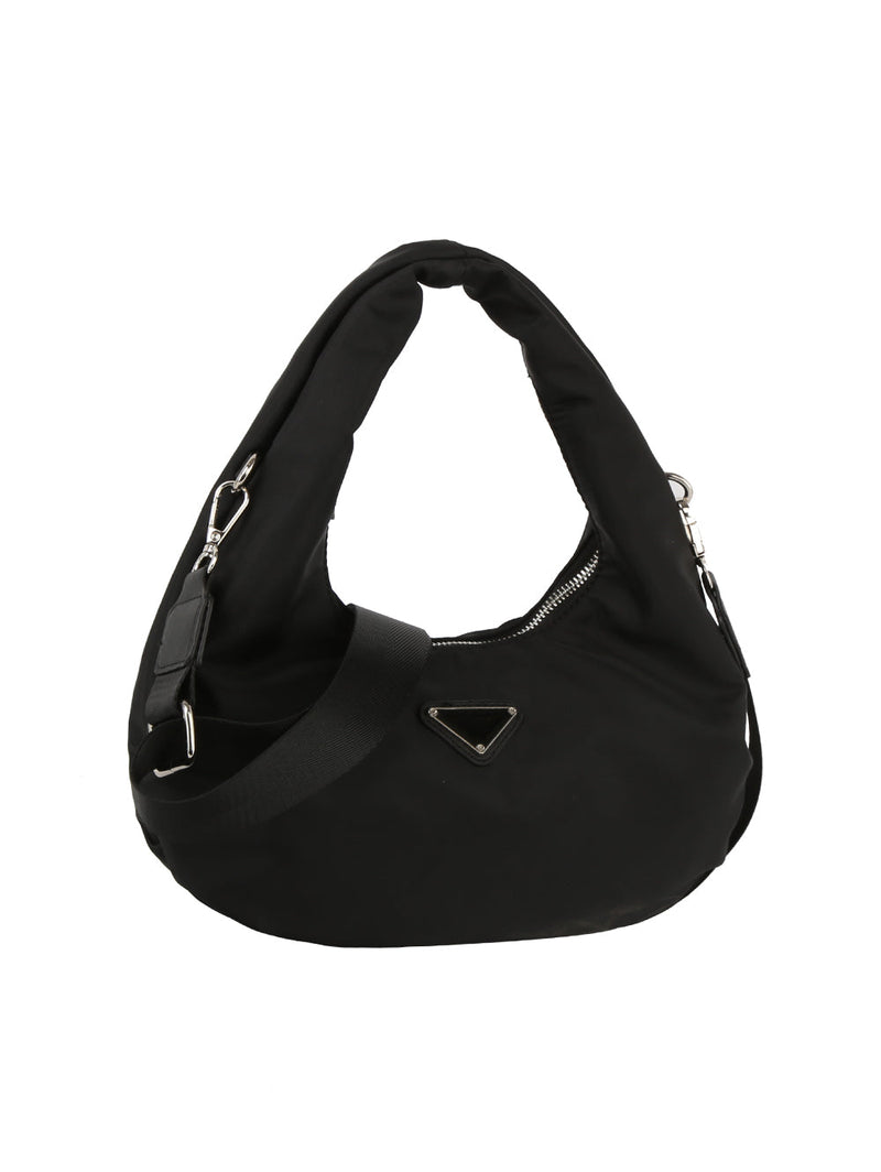 Nylon Shoulder Bag for Women with Detachable Crossbody Strap, Lightweight Everyday Purse with Top Zip Closure & Inner Pocket