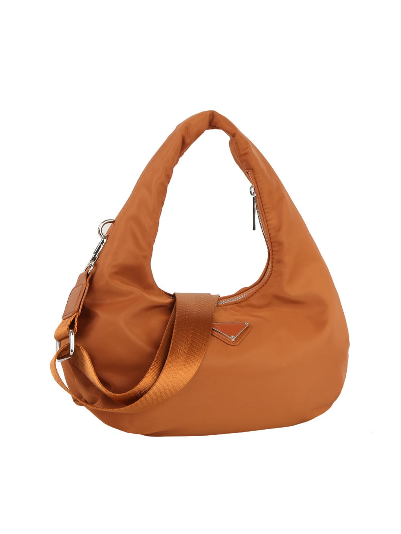 Nylon Shoulder Bag for Women with Detachable Crossbody Strap, Lightweight Everyday Purse with Top Zip Closure & Inner Pocket