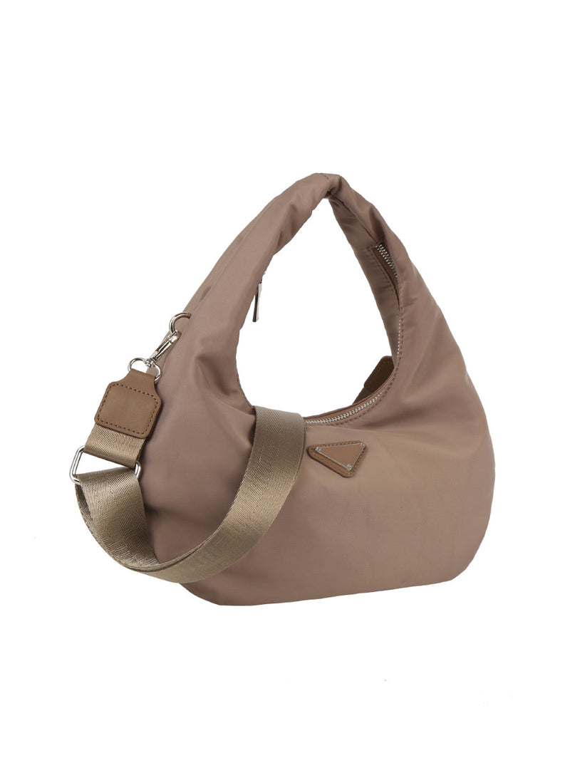 Nylon Shoulder Bag for Women with Detachable Crossbody Strap, Lightweight Everyday Purse with Top Zip Closure & Inner Pocket