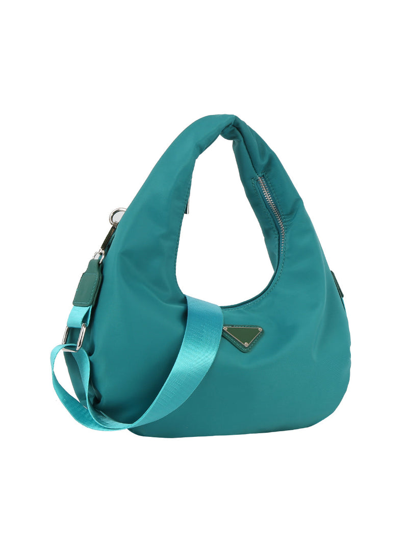 Nylon Shoulder Bag for Women with Detachable Crossbody Strap, Lightweight Everyday Purse with Top Zip Closure & Inner Pocket