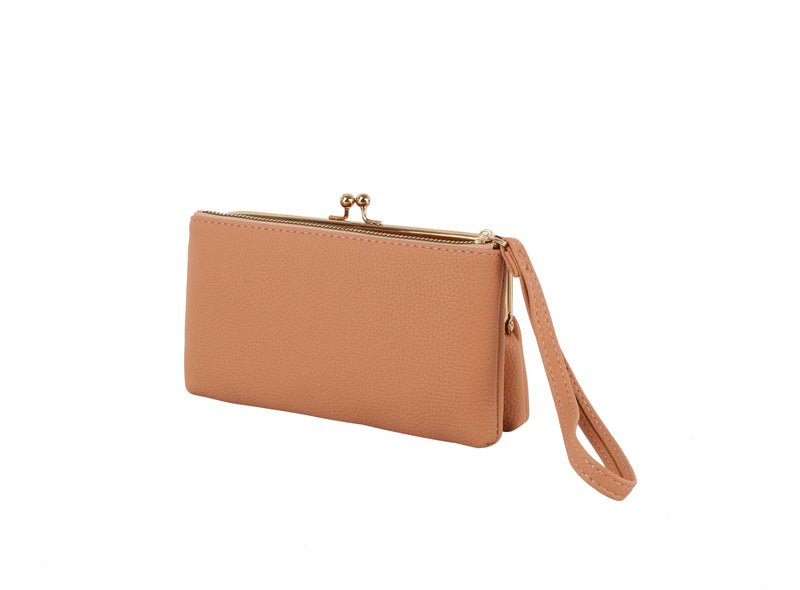 2-in-1 Vegan Leather Wristlet with Interlocking Clasp - Detachable Kiss-Lock Coin Purse Set for Women