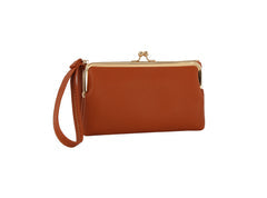 2-in-1 Vegan Leather Wristlet with Interlocking Clasp - Detachable Kiss-Lock Coin Purse Set for Women