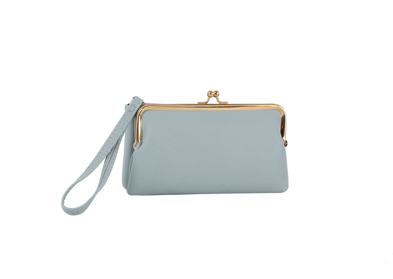 2-in-1 Vegan Leather Wristlet with Interlocking Clasp - Detachable Kiss-Lock Coin Purse Set for Women