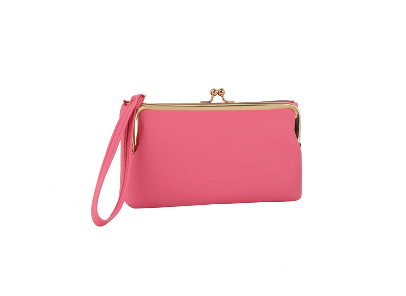 2-in-1 Vegan Leather Wristlet with Interlocking Clasp - Detachable Kiss-Lock Coin Purse Set for Women