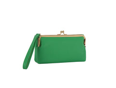 2-in-1 Vegan Leather Wristlet with Interlocking Clasp - Detachable Kiss-Lock Coin Purse Set for Women