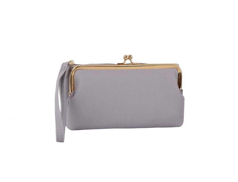 2-in-1 Vegan Leather Wristlet with Interlocking Clasp - Detachable Kiss-Lock Coin Purse Set for Women