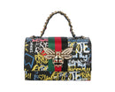 Graffiti Bee Print Satchel & Wallet Set, Vegan Leather 2-in-1 Convertible Shoulder Bag with Detachable Strap for Women