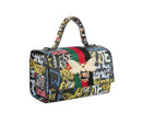 Graffiti Bee Print Satchel & Wallet Set, Vegan Leather 2-in-1 Convertible Shoulder Bag with Detachable Strap for Women
